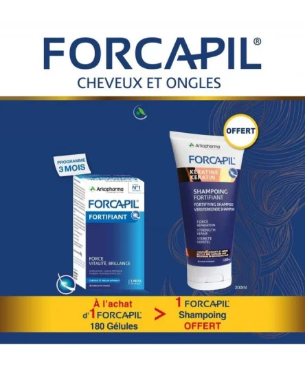 Forcapil Cheveux et Ongles 180 Gelules 1 Shampooing Offert
