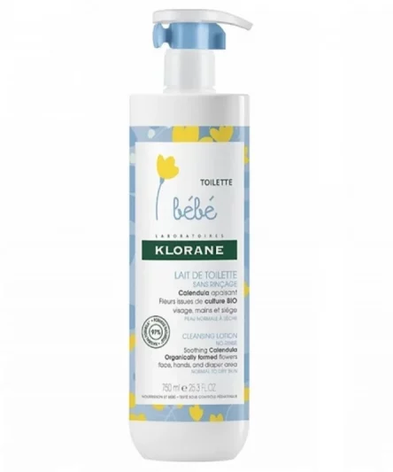 Klorane Bébé Lait de toilette sans rinçage au Calendula apaisant Bébé Peau normale à sèche 500ml