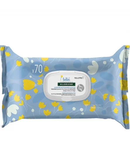 Klorane Lingettes nettoyantes douces pour le corps au Calendula apaisant Bébé Peau normale à sèche 70 u