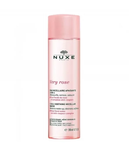 Nuxe -eau Démaquillante Micellaire aux Pétales de Rose 200ml Visage, Yeux et Lèvres Peaux Sensibles