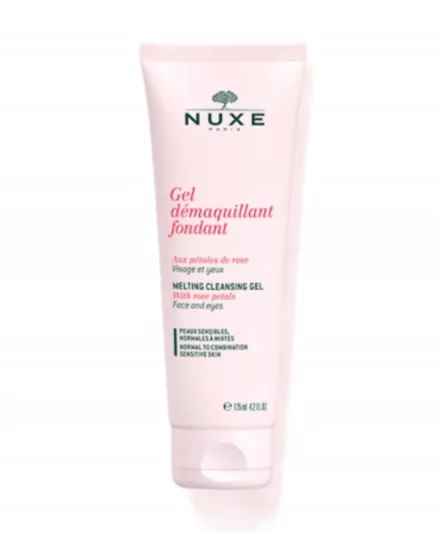 Nuxe Gel Démaquillant Fondant aux Pétales de Rose 125ml Visage et Yeux Peaux Sensibles, Normales À Mixtes