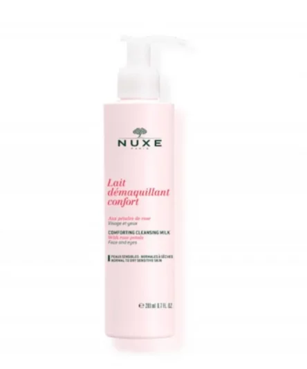 Nuxe Lait Démaquillant aux Pétales de Rose 200ml Visage, Yeux et Lèvres, Peaux Sensibles, Normales À Sèches