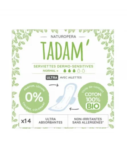 Tadam Serviette Ultra Coton Bio Normal+ 14un